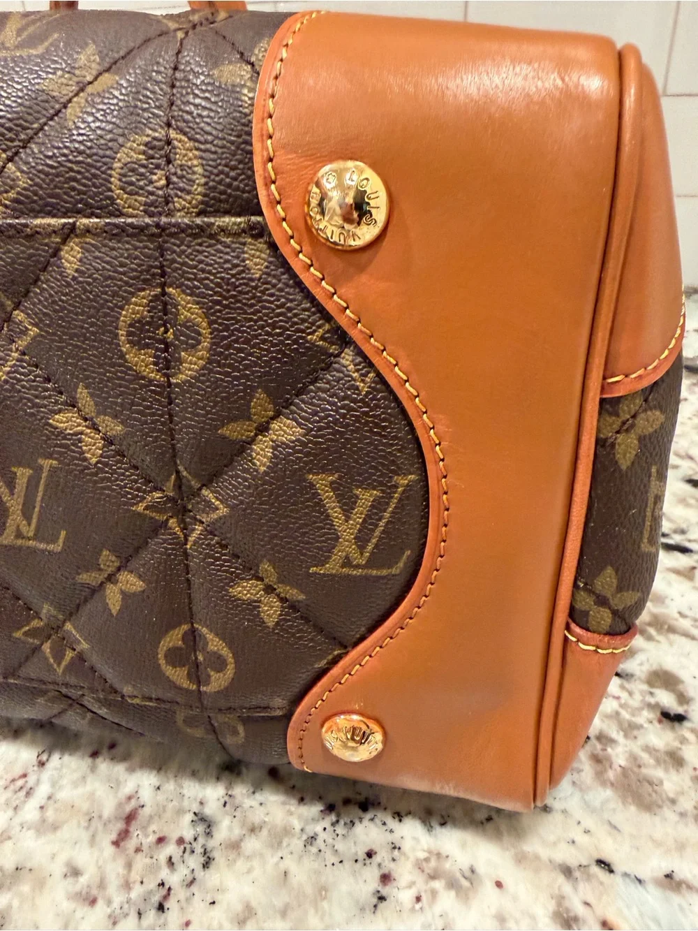 Louis Vuitton Monogram Quilted Satchel with Tan Trim